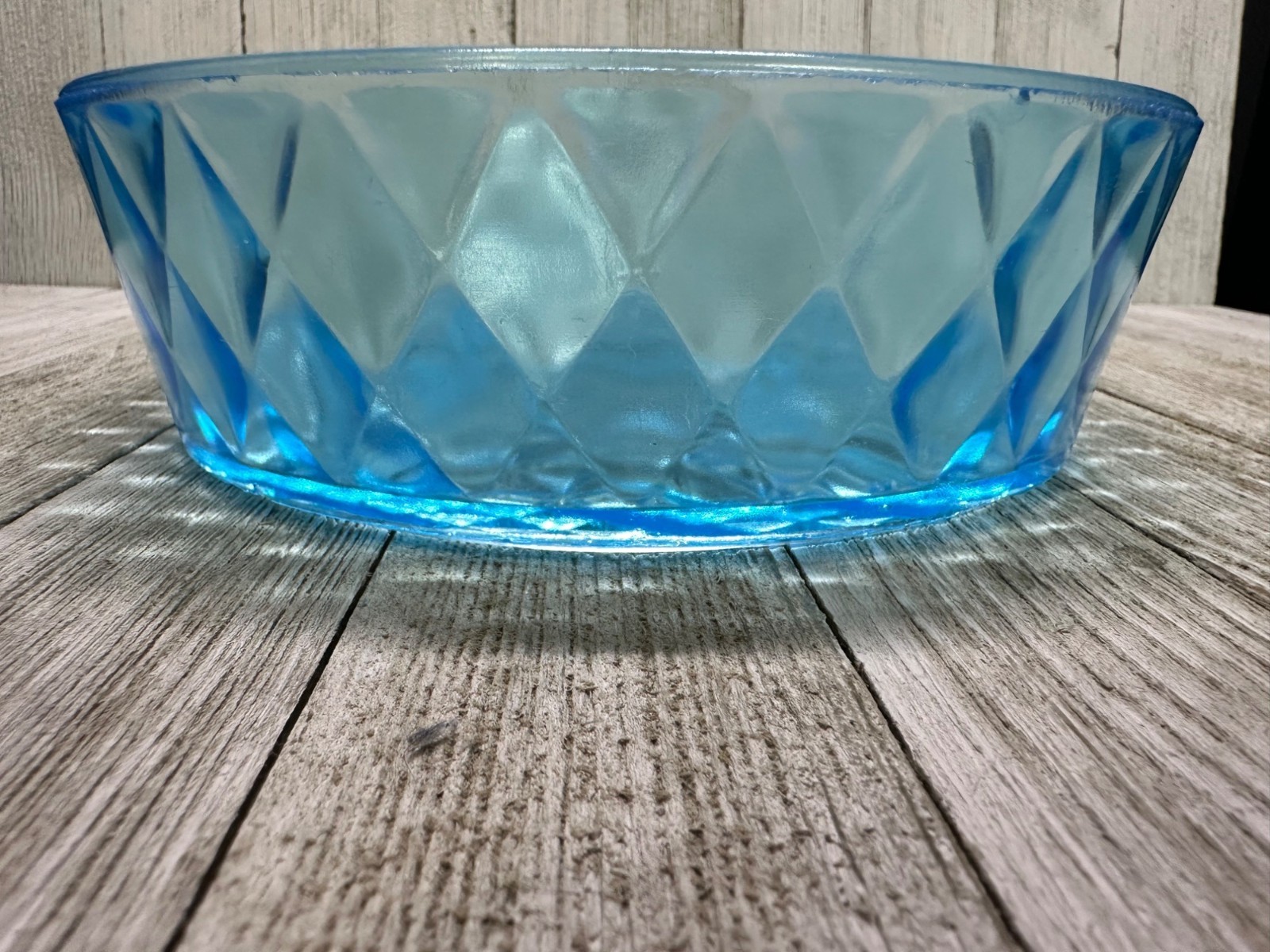 Vtg EAPG Bryce Brothers Style Bowls Diamond Quilted Blue Glass Pattern 7″ DIA