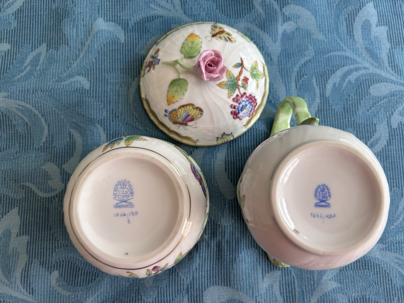 Herend Queen Victoria Creamer and Sugar Bowl with Lid