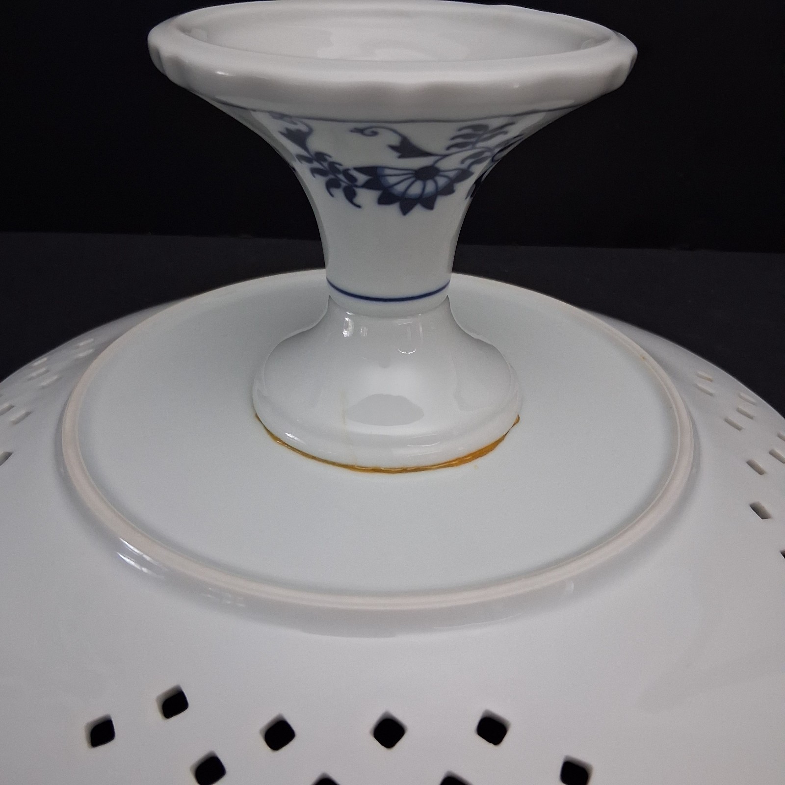 2PC Vintage Blue Danube Round Compote Meissen Pierced Pedestal Porcelain