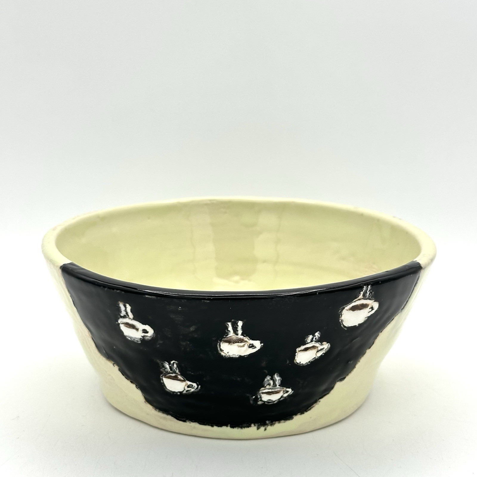 Studio Art Pottery Bowl Glazed Tiny Steaming Coffee Cups 6.75 X 3 Inches Signed