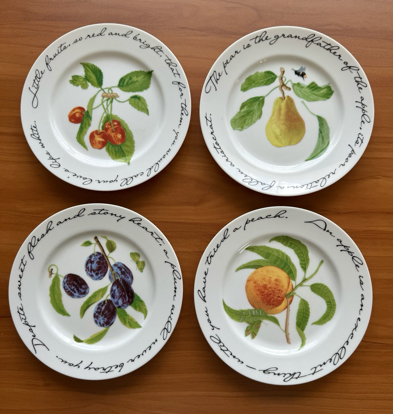 Williams Sonoma Plates 8” Appetizer Fruit Orchard Suite w/ Poetry