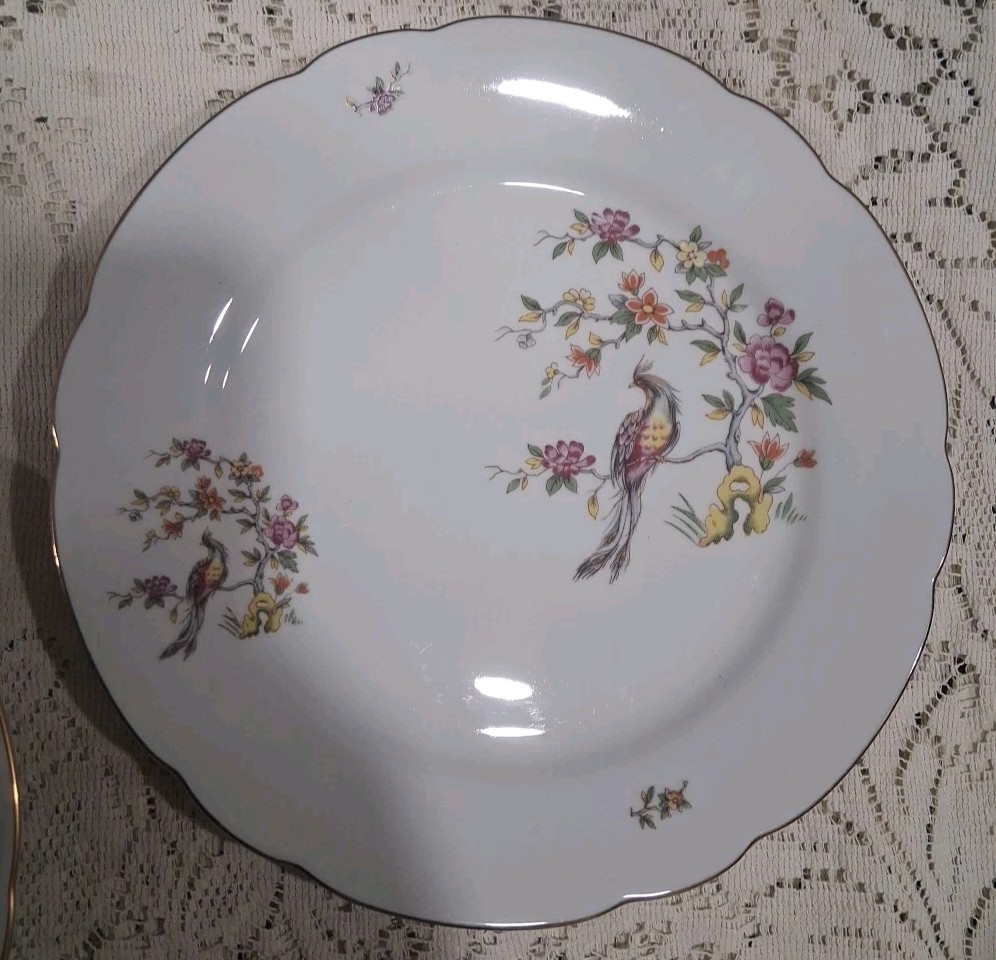 Vtg Mini Gallery Wall Plates Bowl Set (3) Peacock Bird Of Paradise Floral China