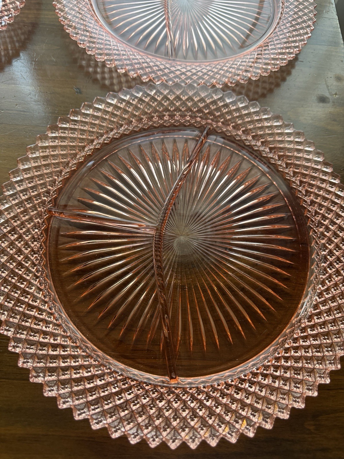 4- Anchor Hocking Miss America Pink Depression Glass Divided Grill Plate