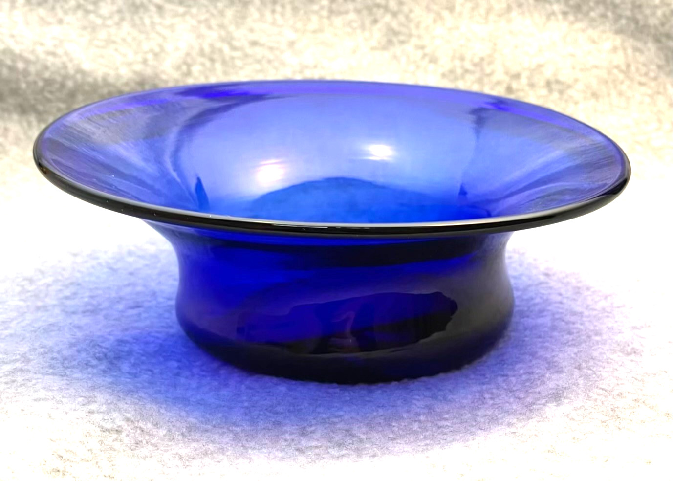 JW Shelton Cobalt Blue Glass Footed Candy Dish Bowl Asymmetrical Signed 5.5×2″