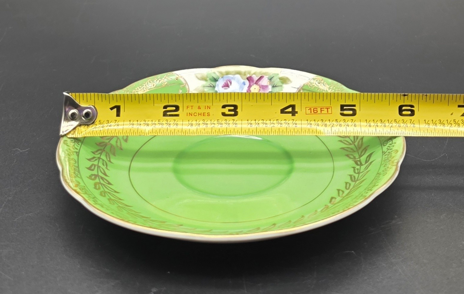 VTG Handpainted Green Floral Gold Laurel Saucer Made in Occupied Japan
