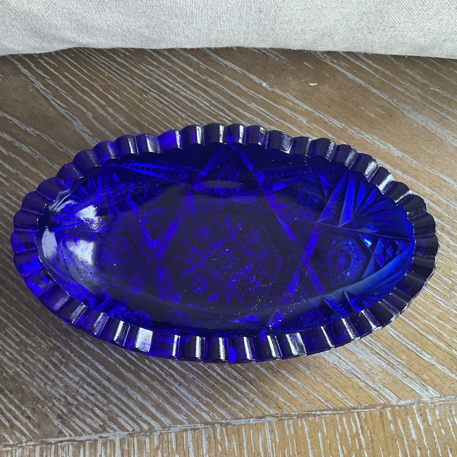 Vintage Cobalt Blue Ribbed Edge Dandy Dish GORGEOUS Designs! 7.5 Inches