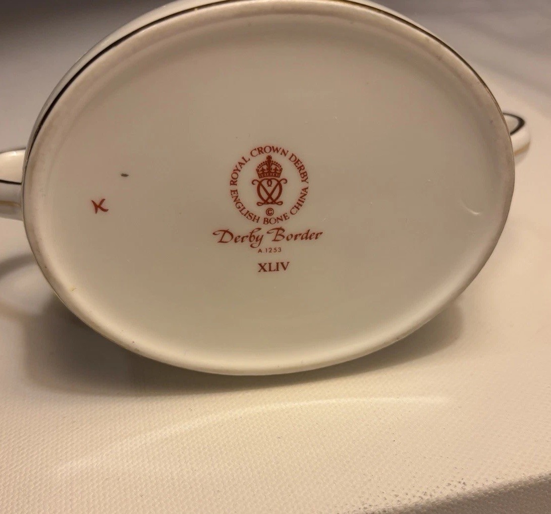 Royal Crown Derby Bordered Covered Sugar Bowl And Creamer