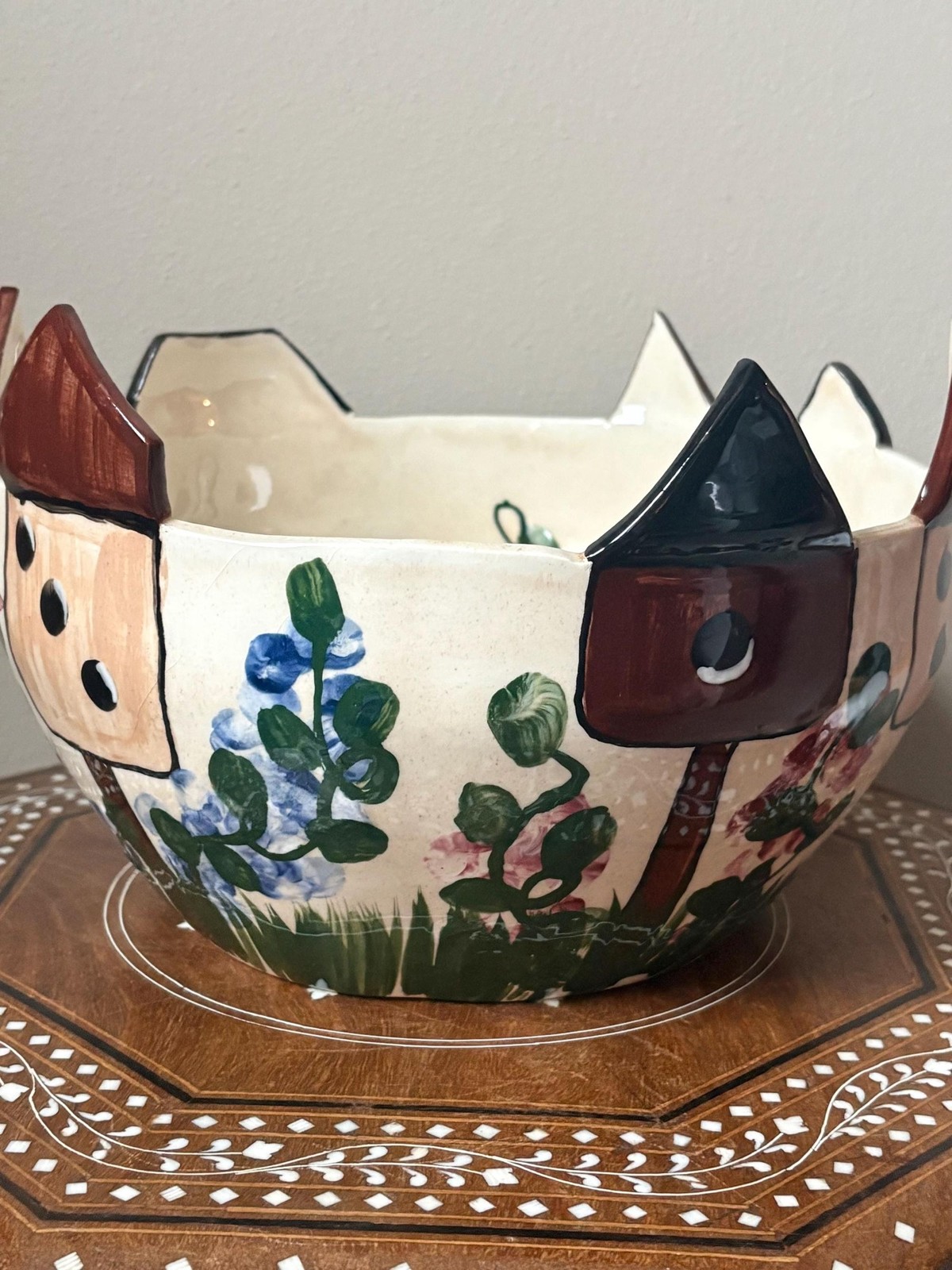 Vintage 1997 Expressly Yours Large Ceramic Serving Bowl Birdhouses