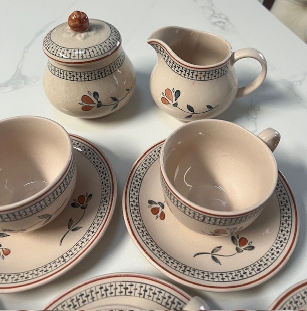 Set 18pc Johnson Brothers Zephyr Old Granite Tea Cups Saucers Creamer Sugar NEW