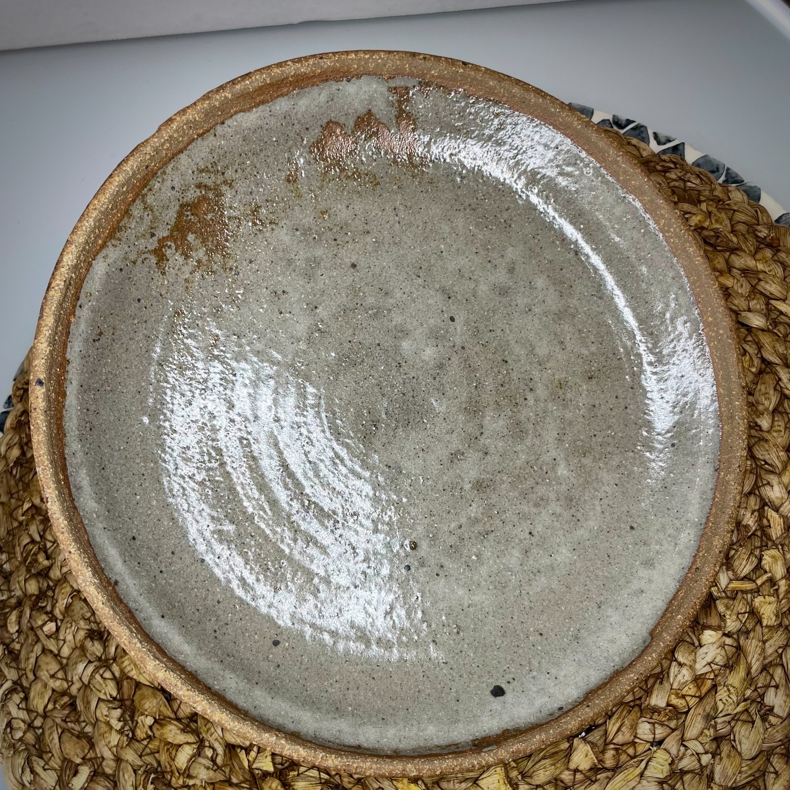 Stoneware Lidded Serving Dish Crock Rustic Pottery Blue Tan Gray Handmade Signed