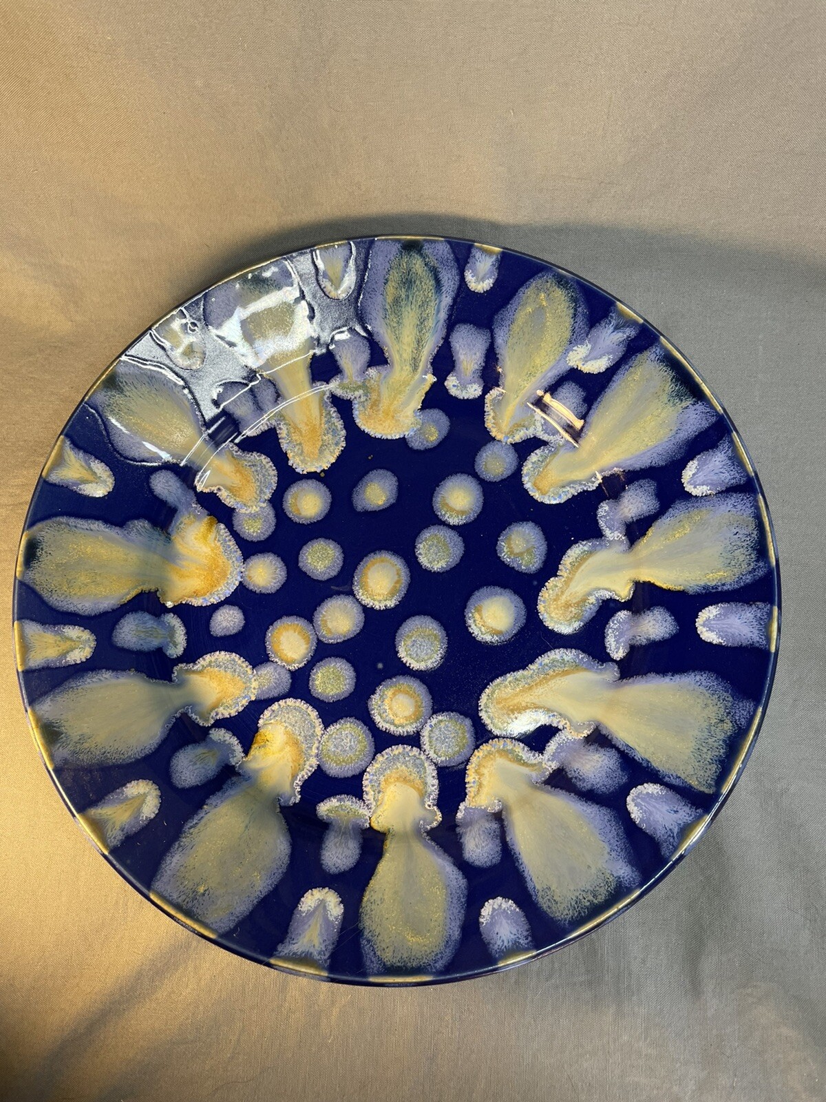 2000 Pottery Plate North Carolina 10” Blues Browns Signed Kovack