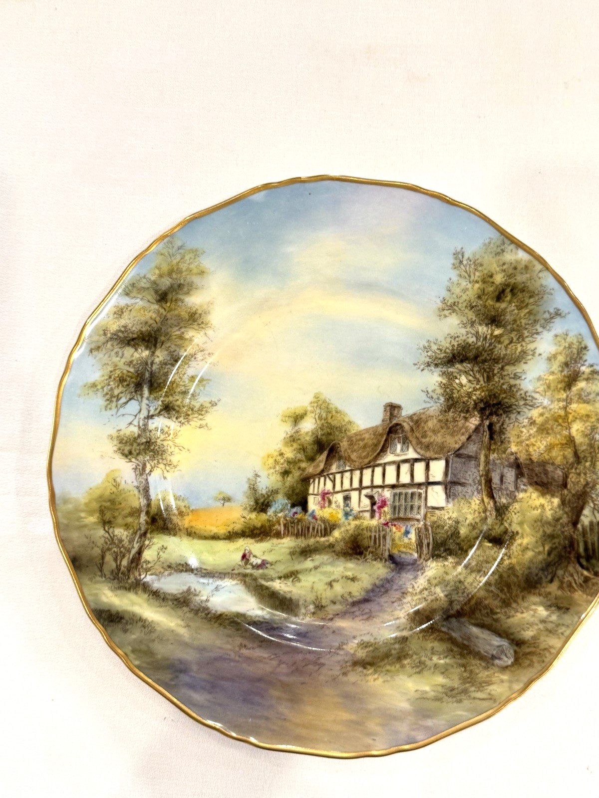 Pristine 1953 Royal Worcester 10.5″ Cabinet Plate Elmley Signed J Smith Mint