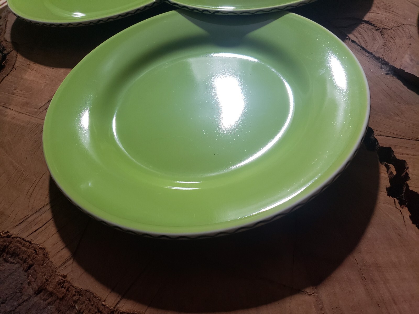 Set Of 6 Fapor Portugal Vivid Green Ceramic Dinner Plate.
