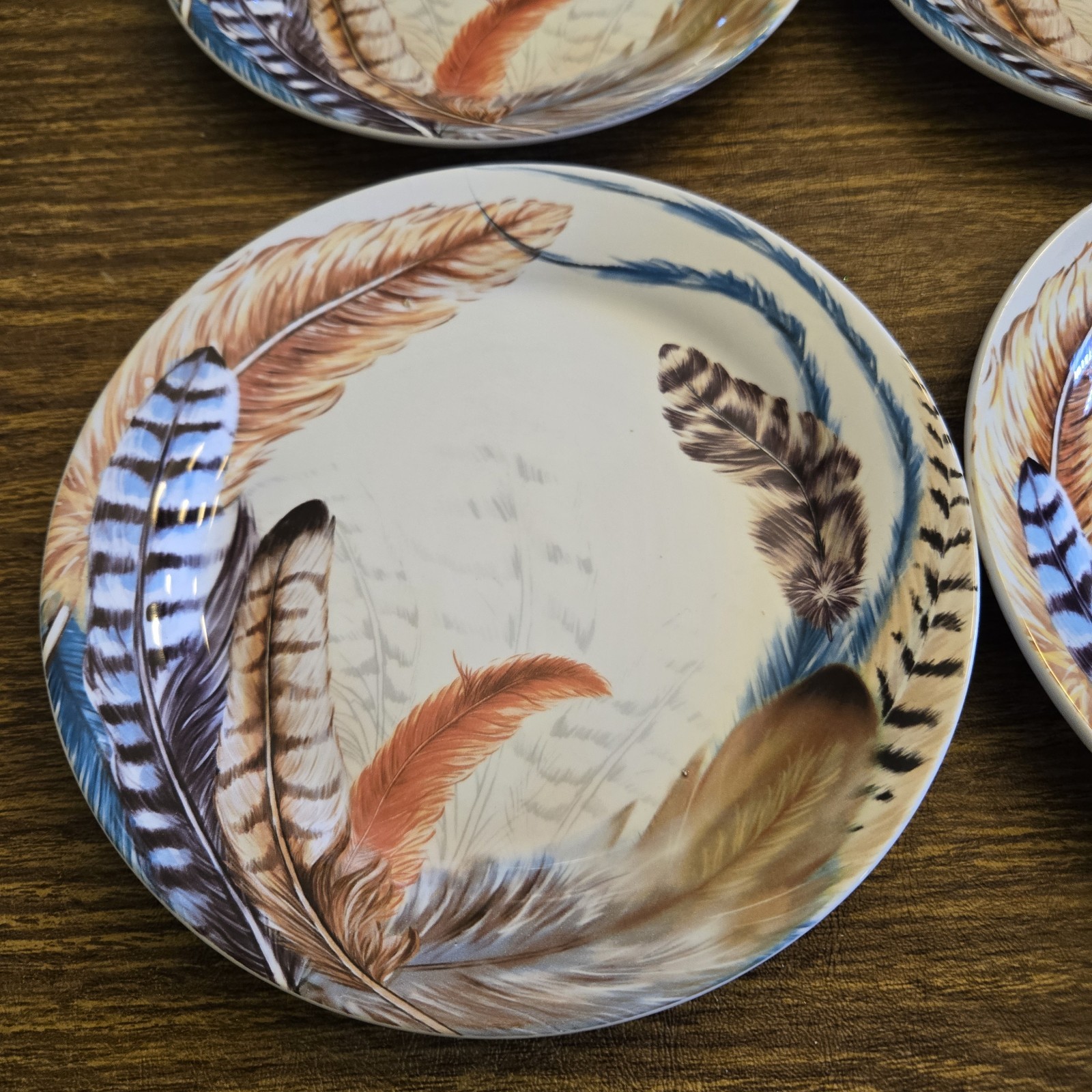 Pier 1 Imports Ironstone Feather Set of 4 Plates discontinued pattern 8.75″