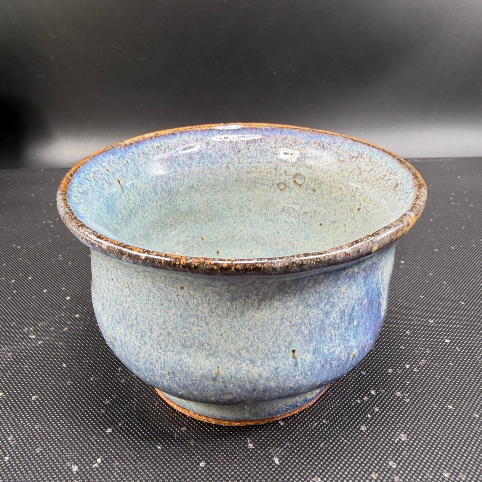 Signed Studio Art Pottery Blue Purple Drip Glaze Stoneware Bowl Handcrafted 4in