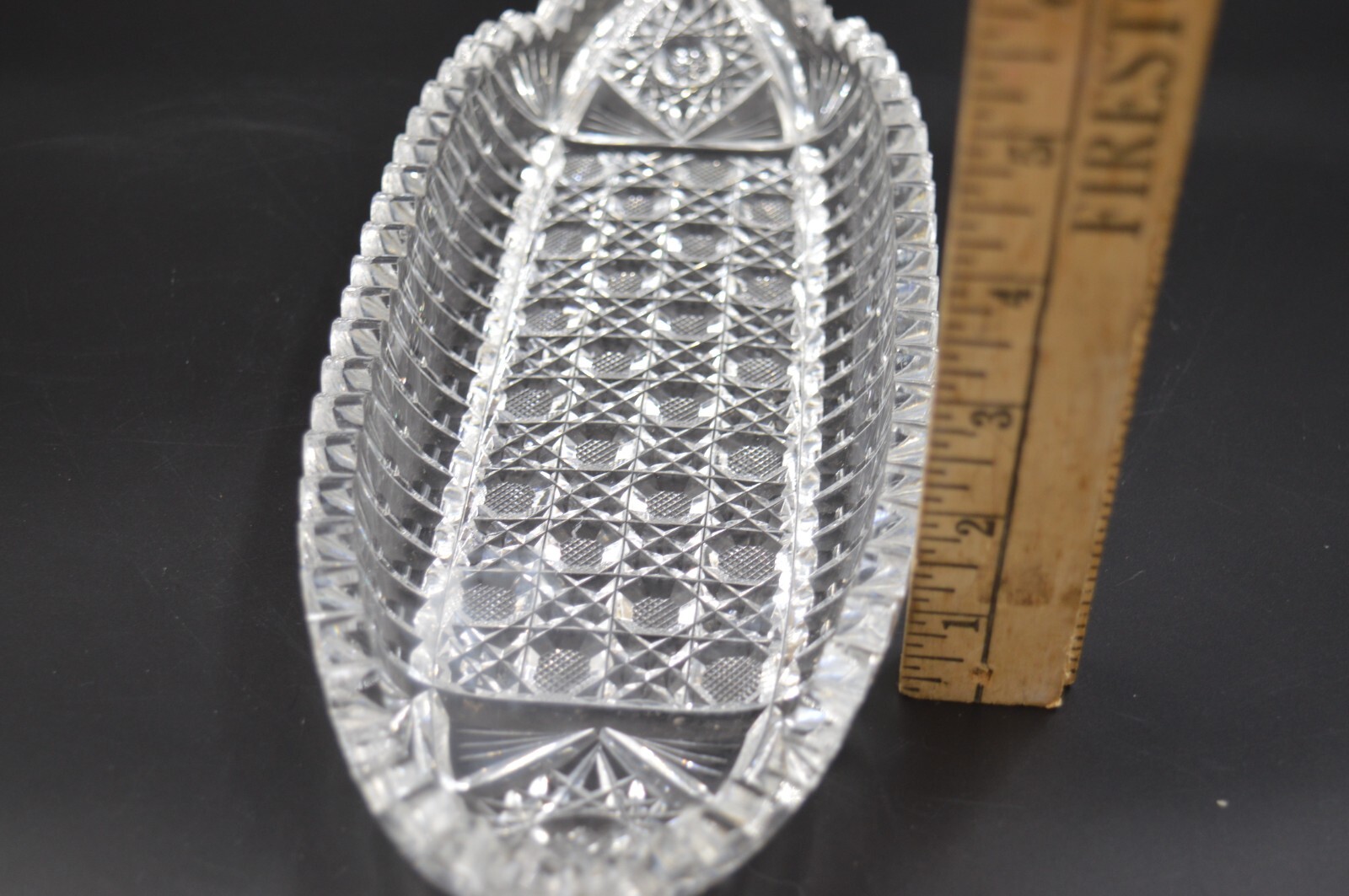 Antique Brilliant ABP Deep Cut Crystal Glass Celery Plate Dish Saw Tooth 11”