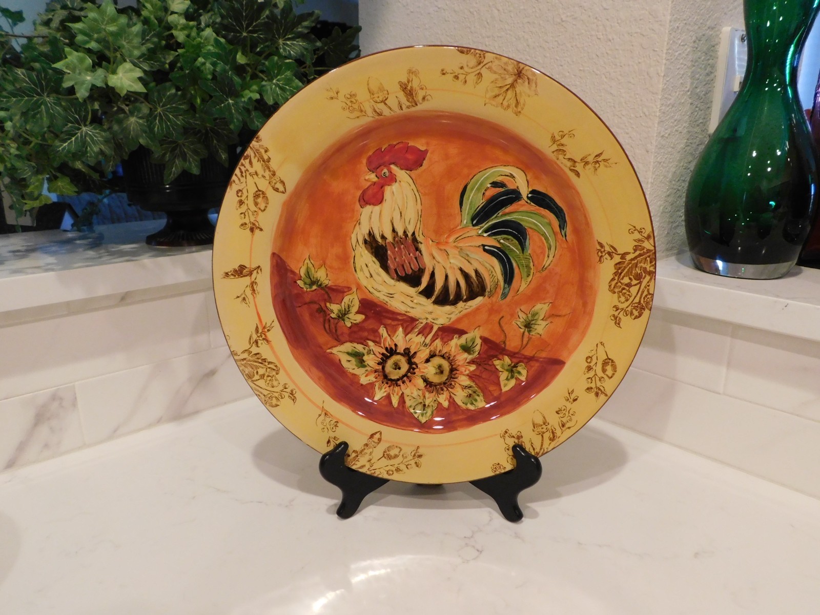 CLOSE-OUT Maxcera Orange Rooster Serving Platter Chop Plate 14.25 in.