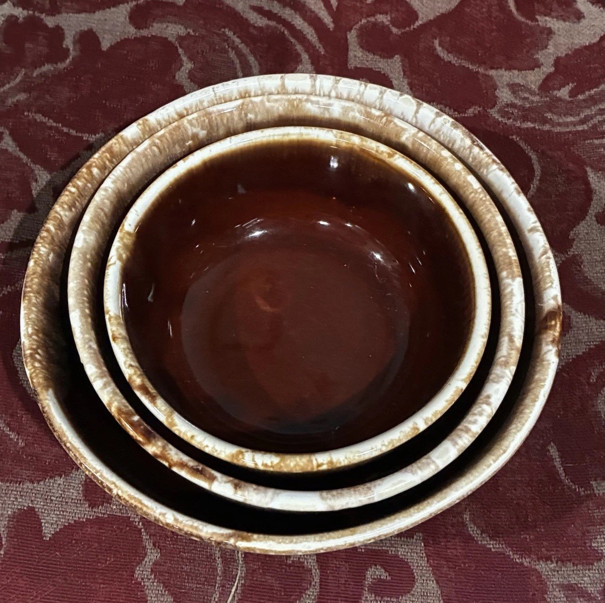Vintage Nesting Bowls Brown Drip Glaze Stoneware USA Pottery Set Of 3 Mixing