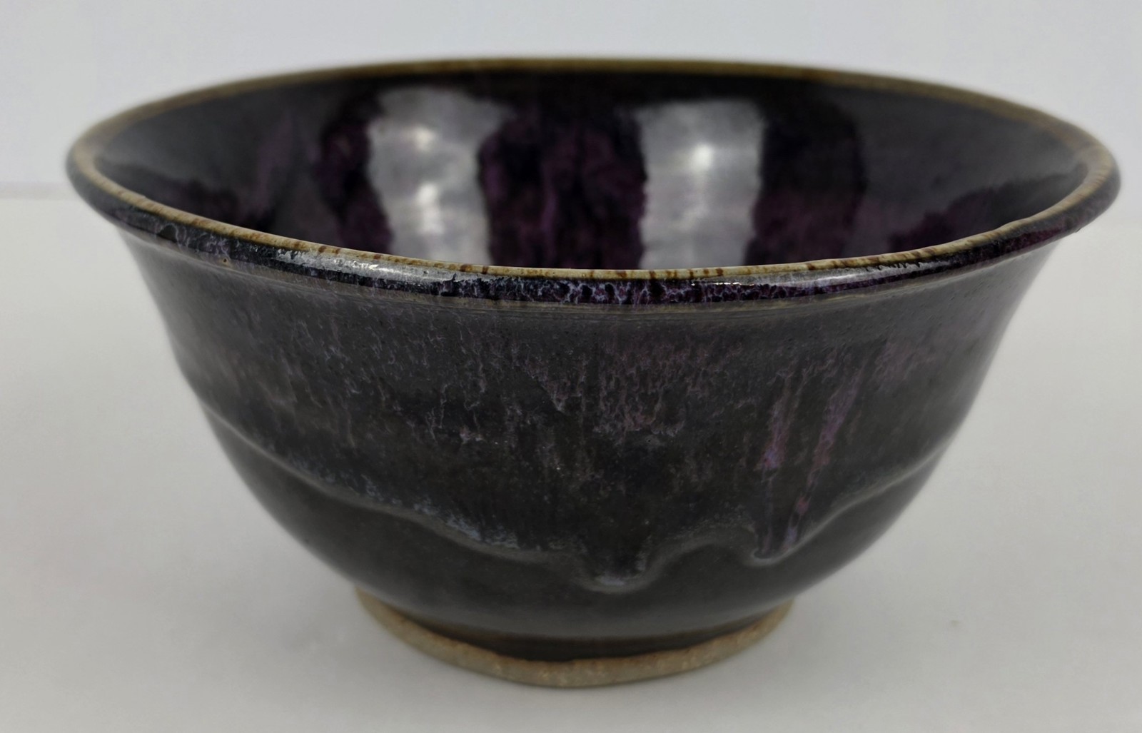 Large Studio Pottery Ceramic Bowl Blue Purple Drip Glaze 8 1/2 In Diameter