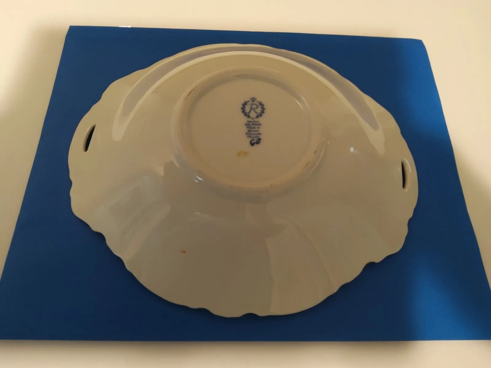 Vintage Fine China Serving Bowl , Cobalt Blue Mid Century Germany , Signed