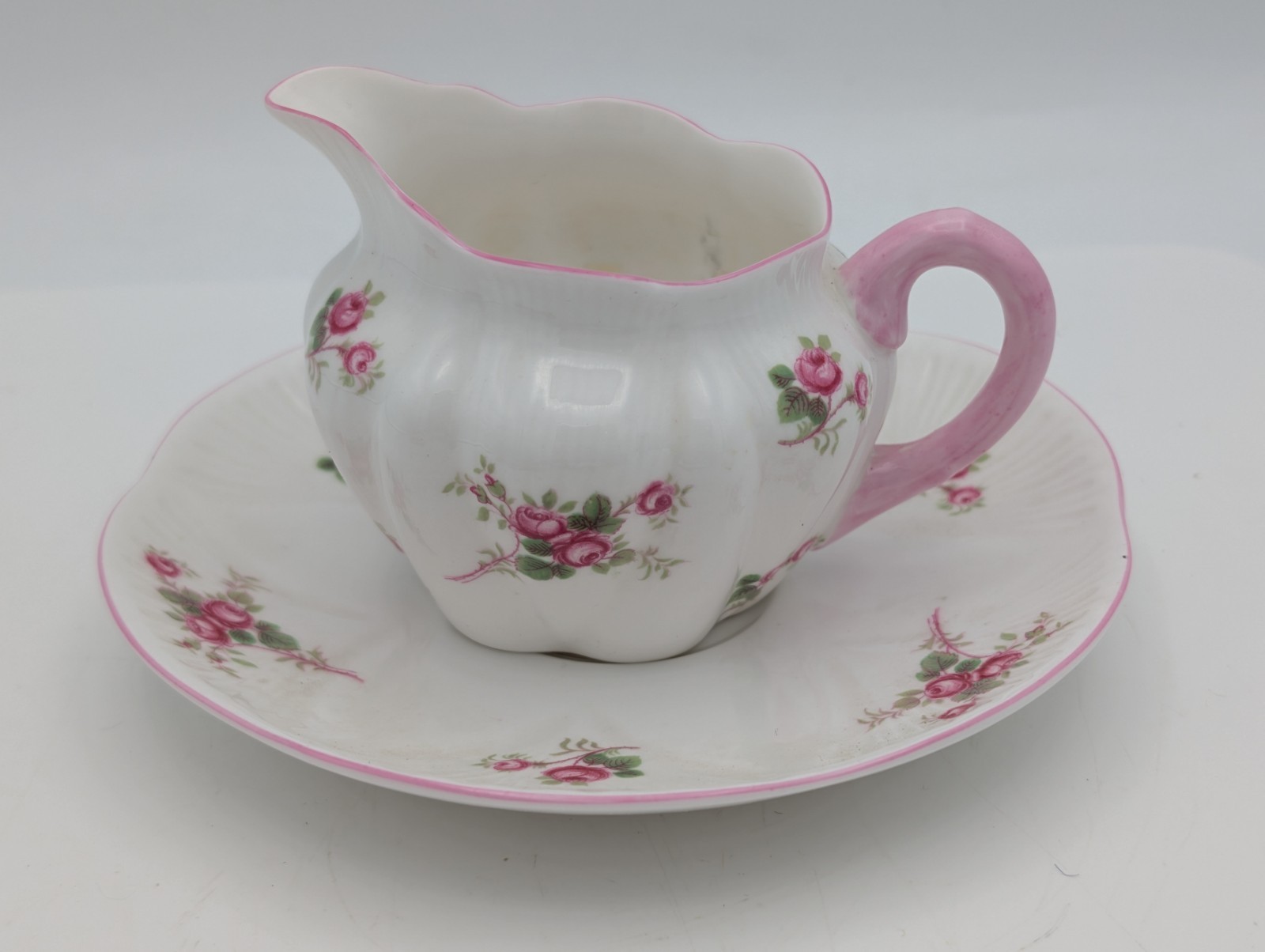 Vintage Shelley England Bridal Rose Spray 13545 Bone China Creamer and Saucer