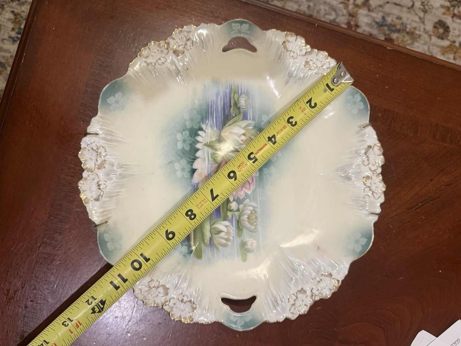 Antique RS Prussia Mold Reflecting Water Lilies Handled Plate 10.25″