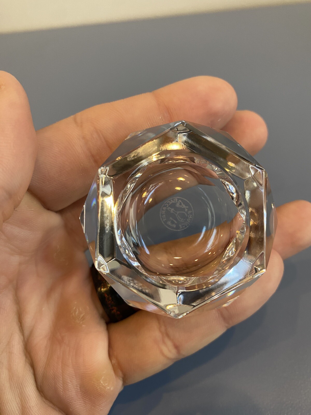 STUNNING VTG BACCARAT Crystal Multifaceted Hexagon Open Salt Cellar SIGNED 2.25″