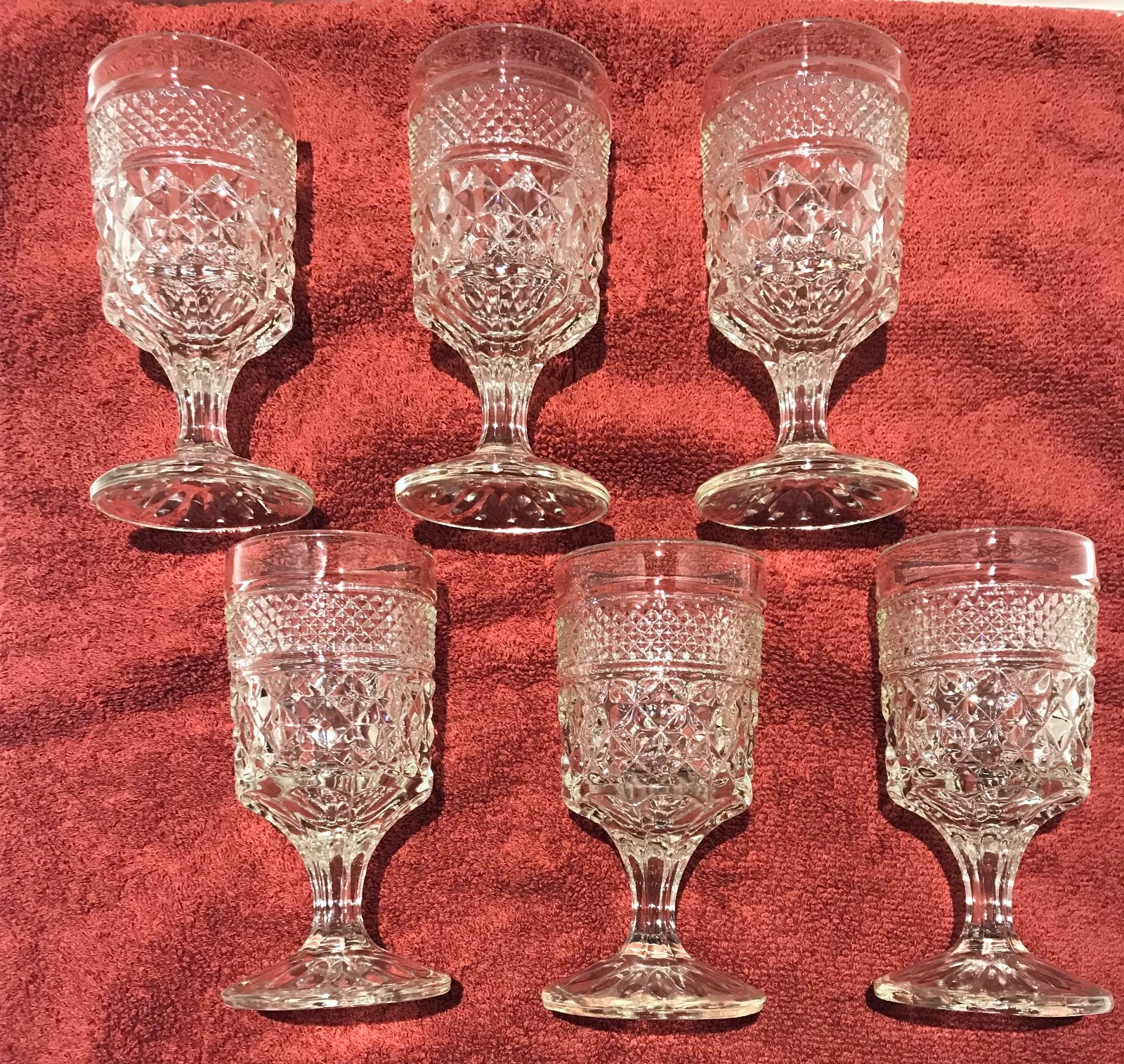 Anchor Hocking Wexford Diamond Cut Goblet Set Of 6 Vintage 5 1/2 Inches