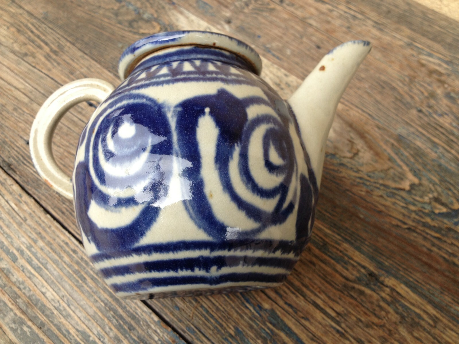 SALT GLAZE CERAMIC EARTHENWARE STONEWARE HANDCRAFTED TEAPOT BLUE & GRAY