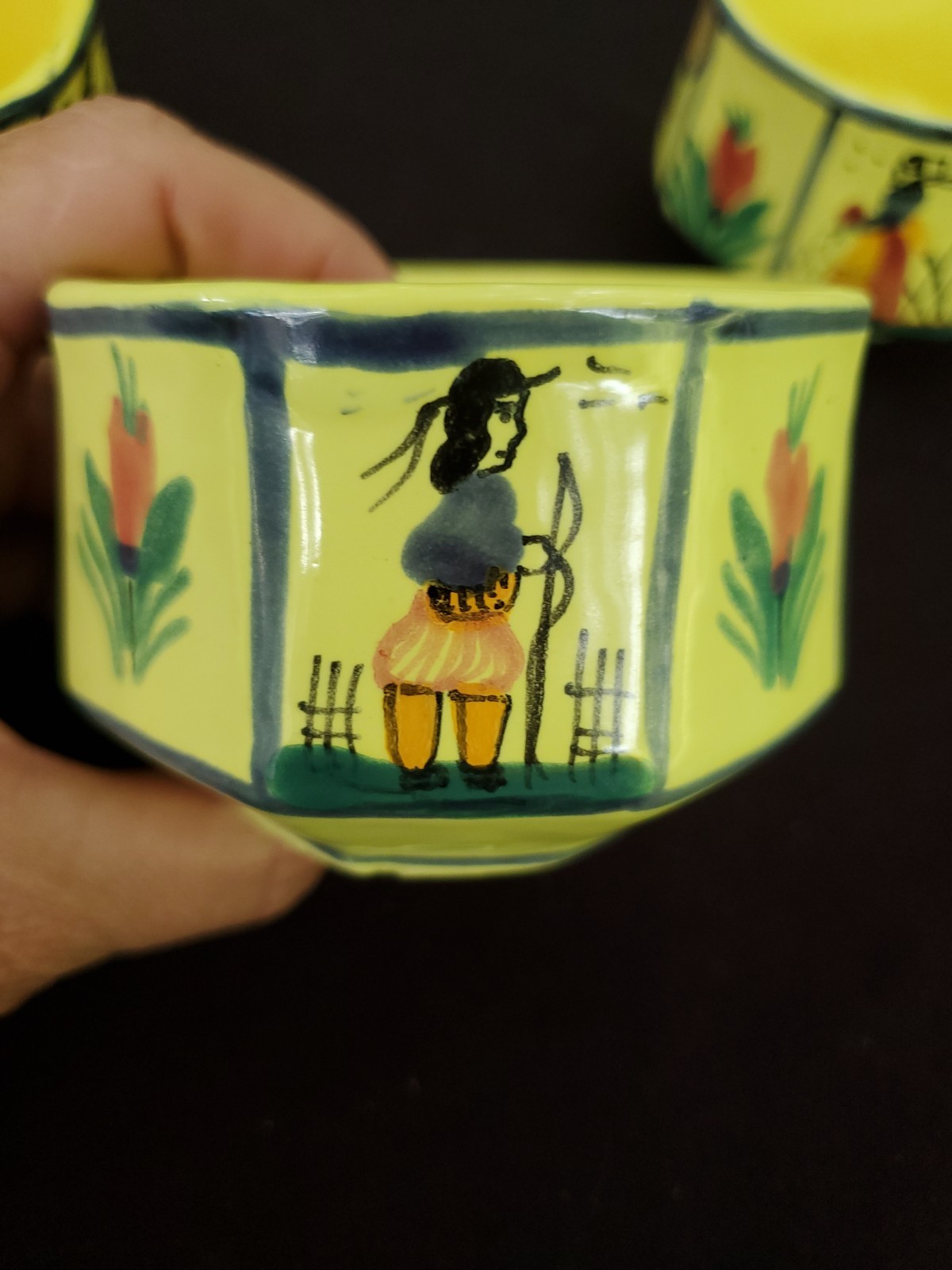 Vintage HB Quimper Soleil Yellow Cups Mugs- Set Of 4 France