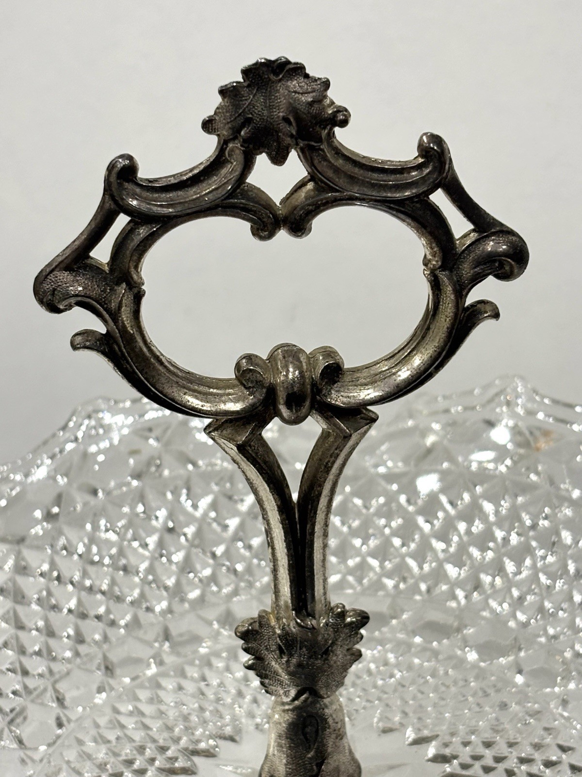 Vintage Bell Mark Silverplate Pressed Glass Pedestal Centerpiece Tidbit Dish