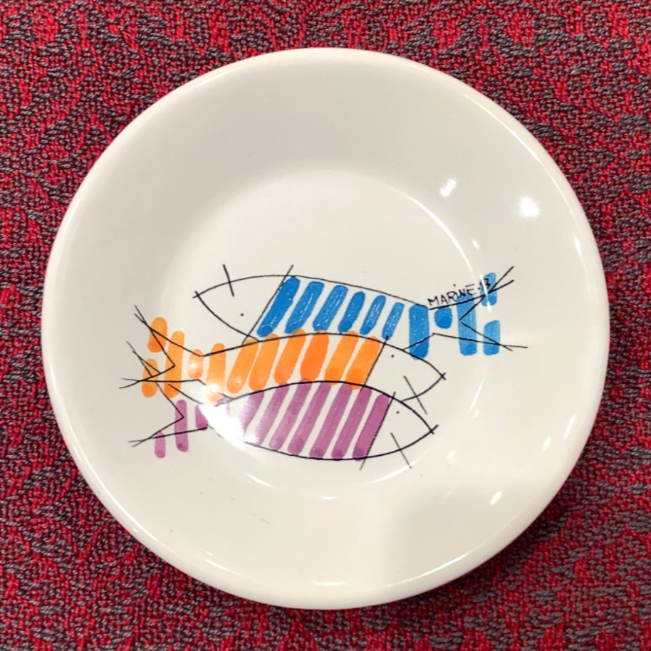 HENRIOT QUIMPER France Happy Fish Sardines Small Plate Signed