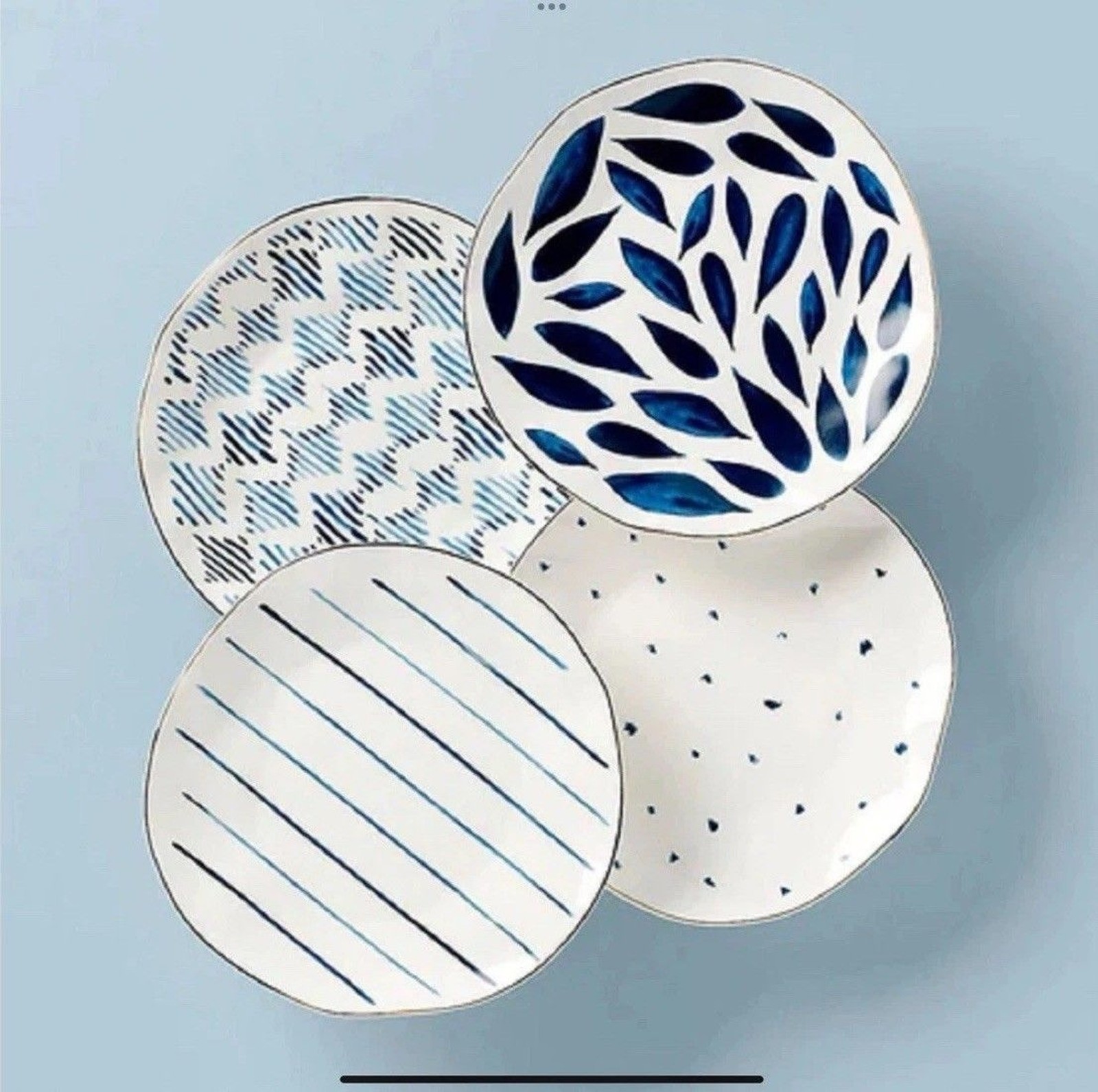 Lenox China BLUE BAY Dessert Plates 6 1/4” Set of 4 Blue White Mixed Bread NEW