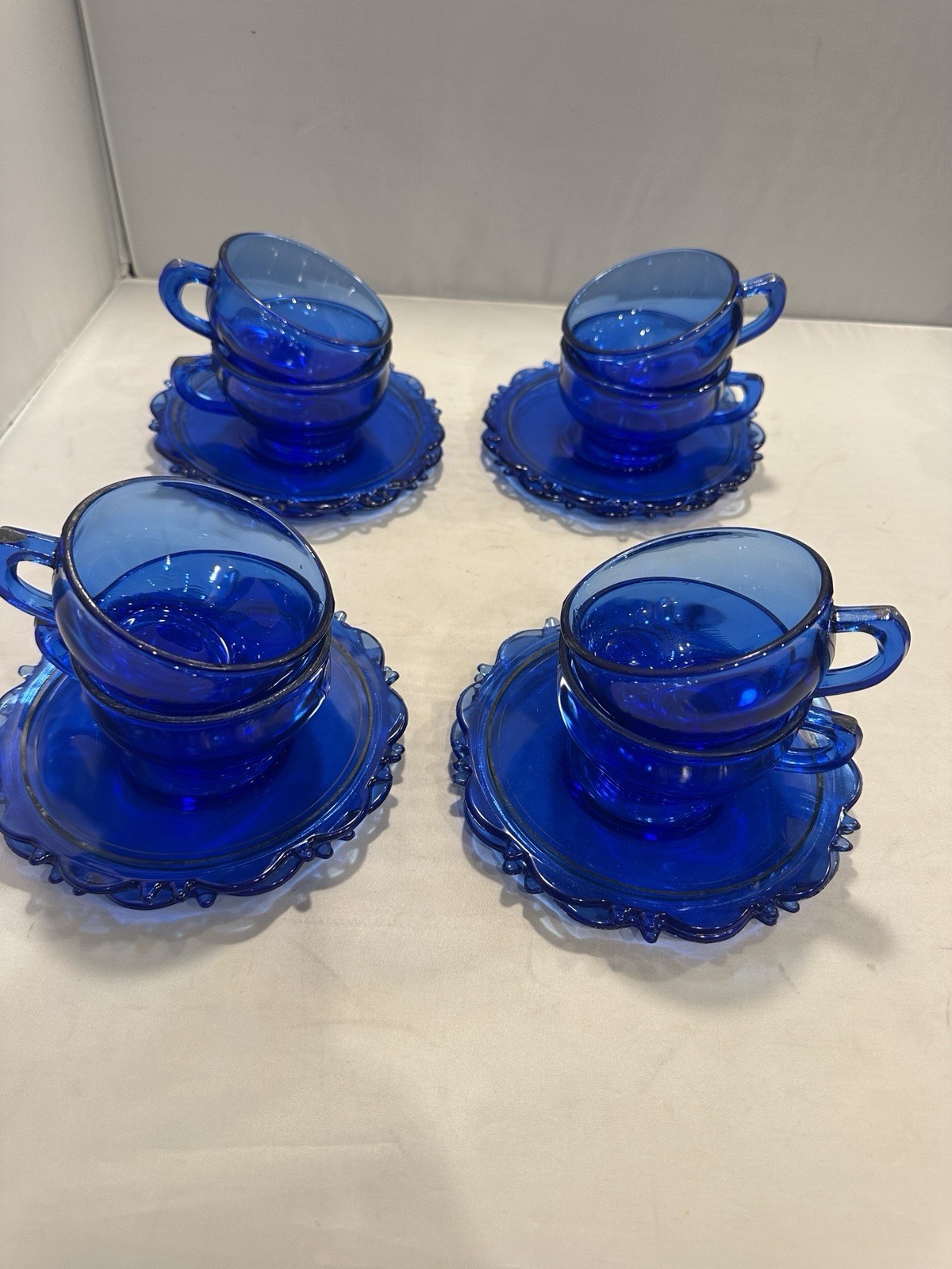 LE Smith Cobalt Blue Mt Pleasant Depression Glass 20 Pc Cup Saucer Milk Set