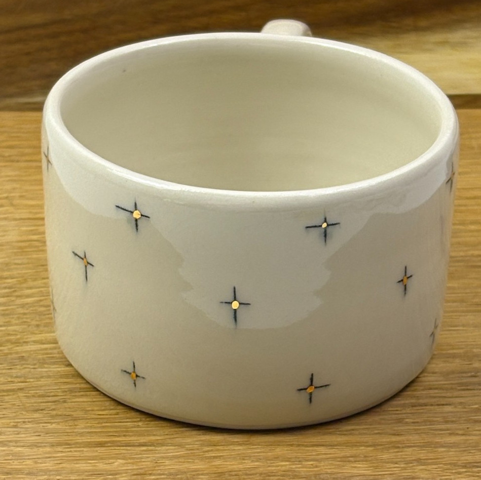 Petrichor + Gold Star Crossed Porcelain Mug 22K Gold Studio Pottery
