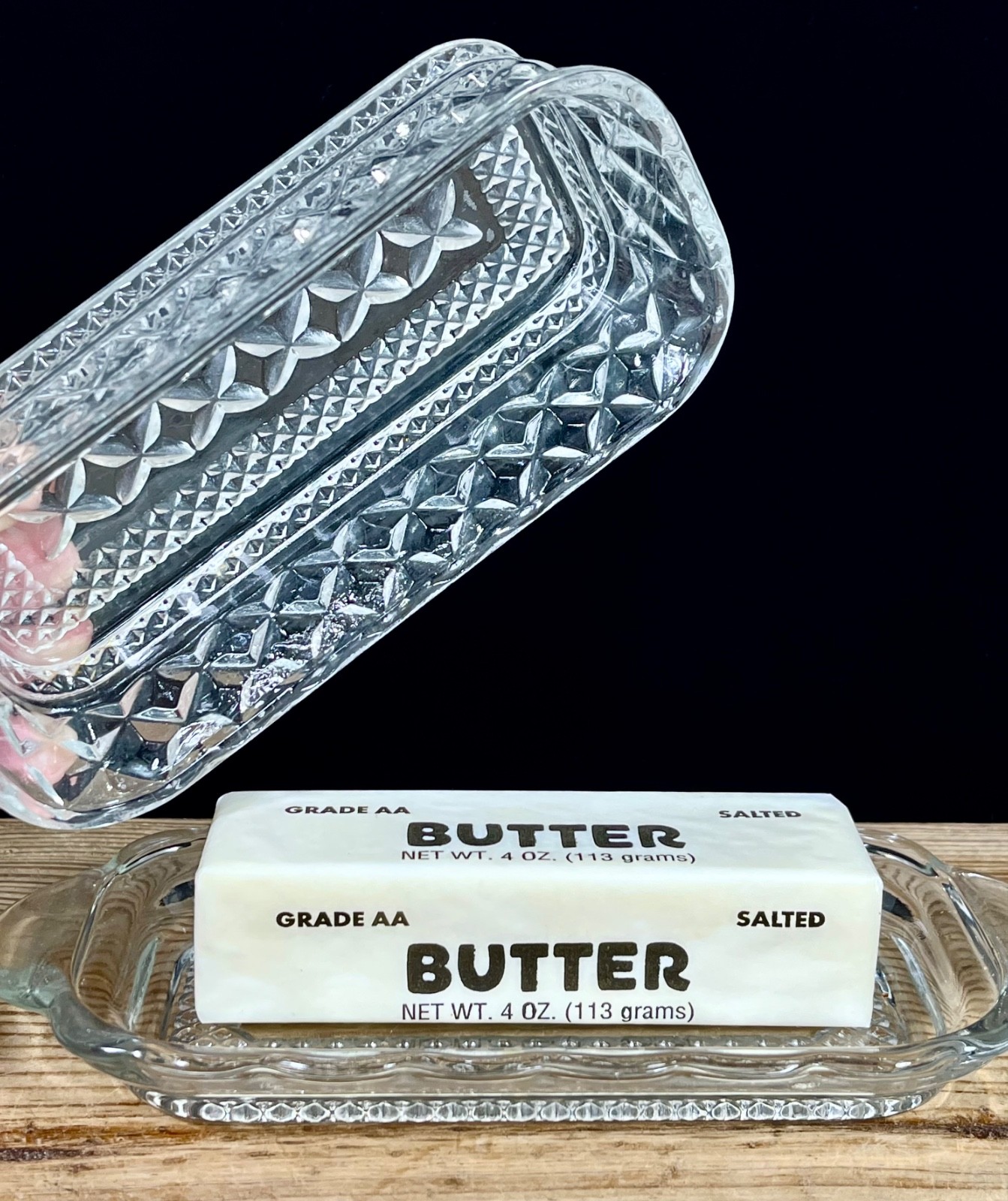 Vintage Anchor Hocking Wexford Cut Glass Covered Butter Dish 2 Pc with Lid