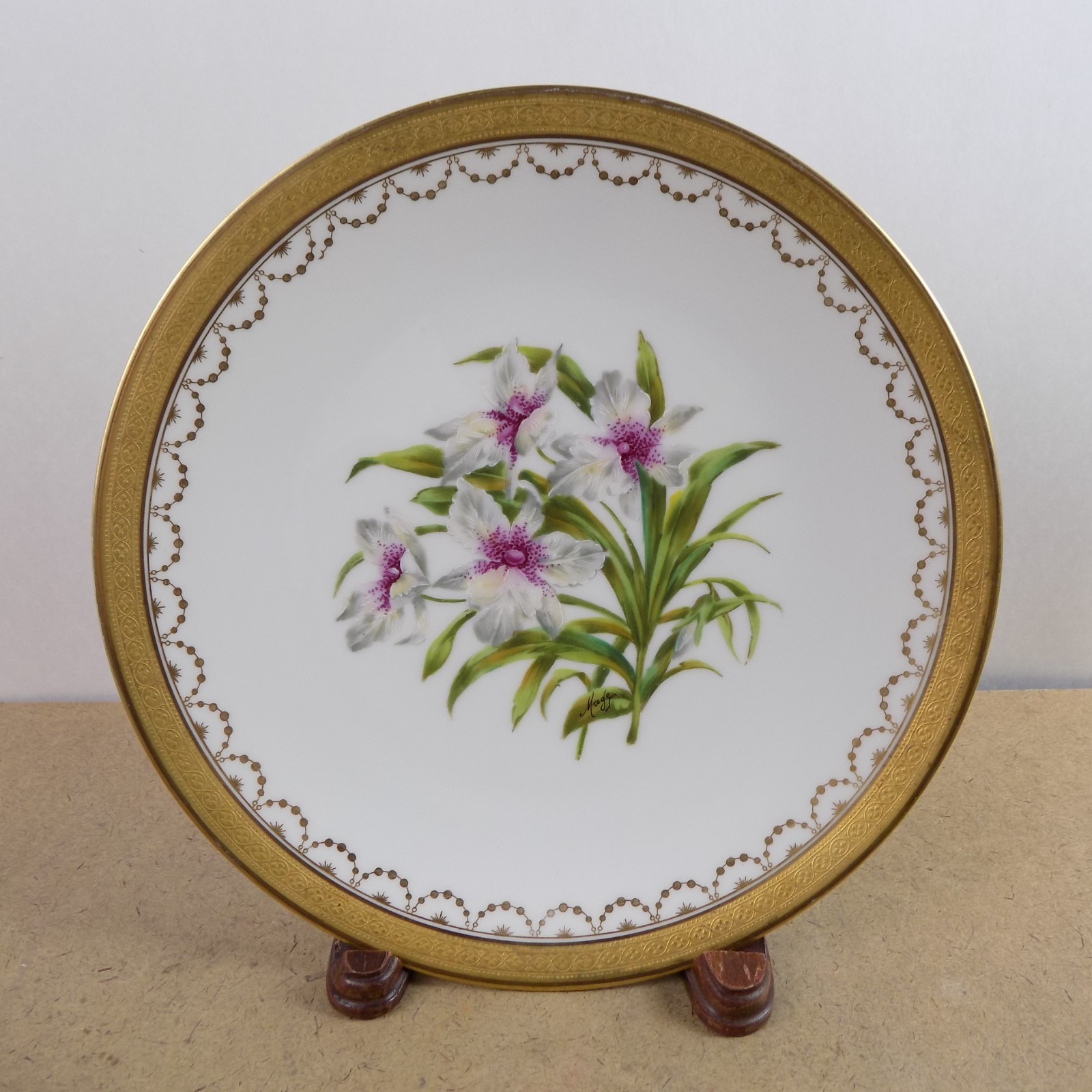 10 Antique T&V Limoges Hand Painted Botanical Plates Ovington Bros New York