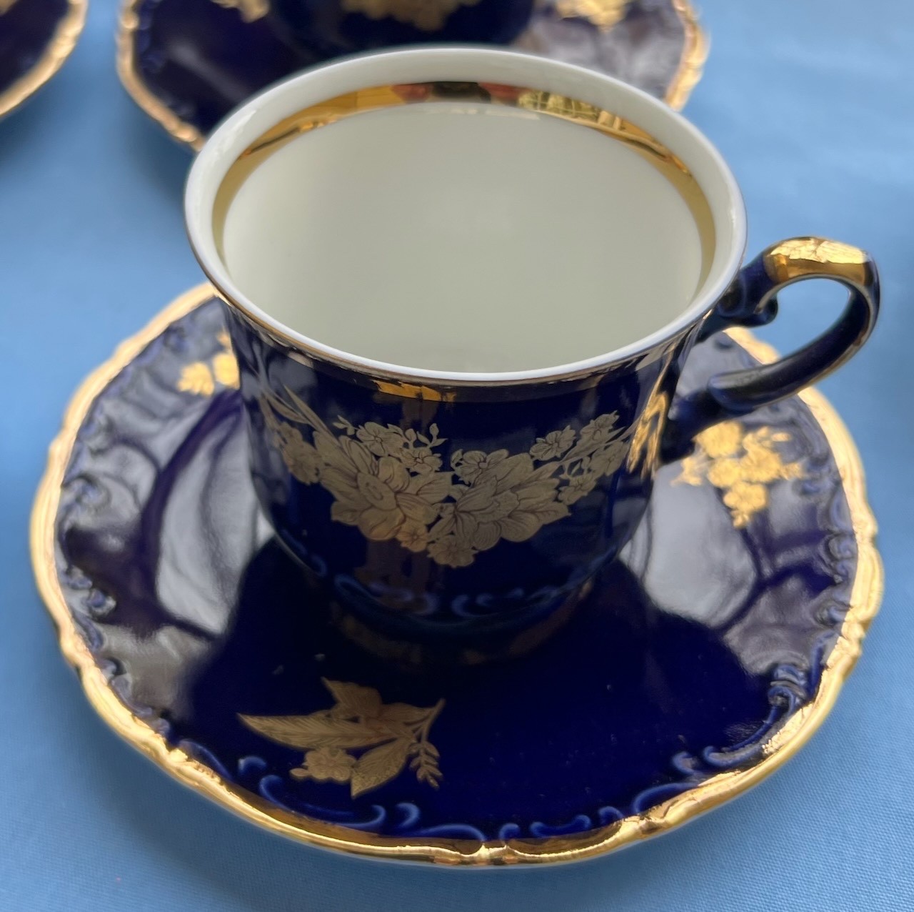 4 Mitterteich Bavaria Cobalt Echt Gold Wildflowers Demitasse Cup & Saucer Sets