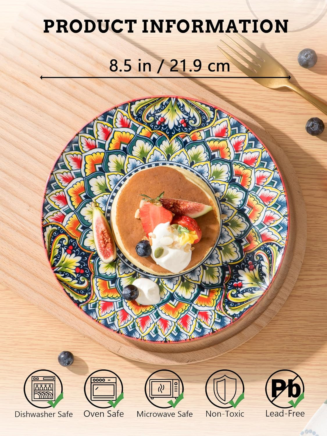 Ceramic Dessert Plates Set of 6, 8.5 Inch Porcelain Salad Plate