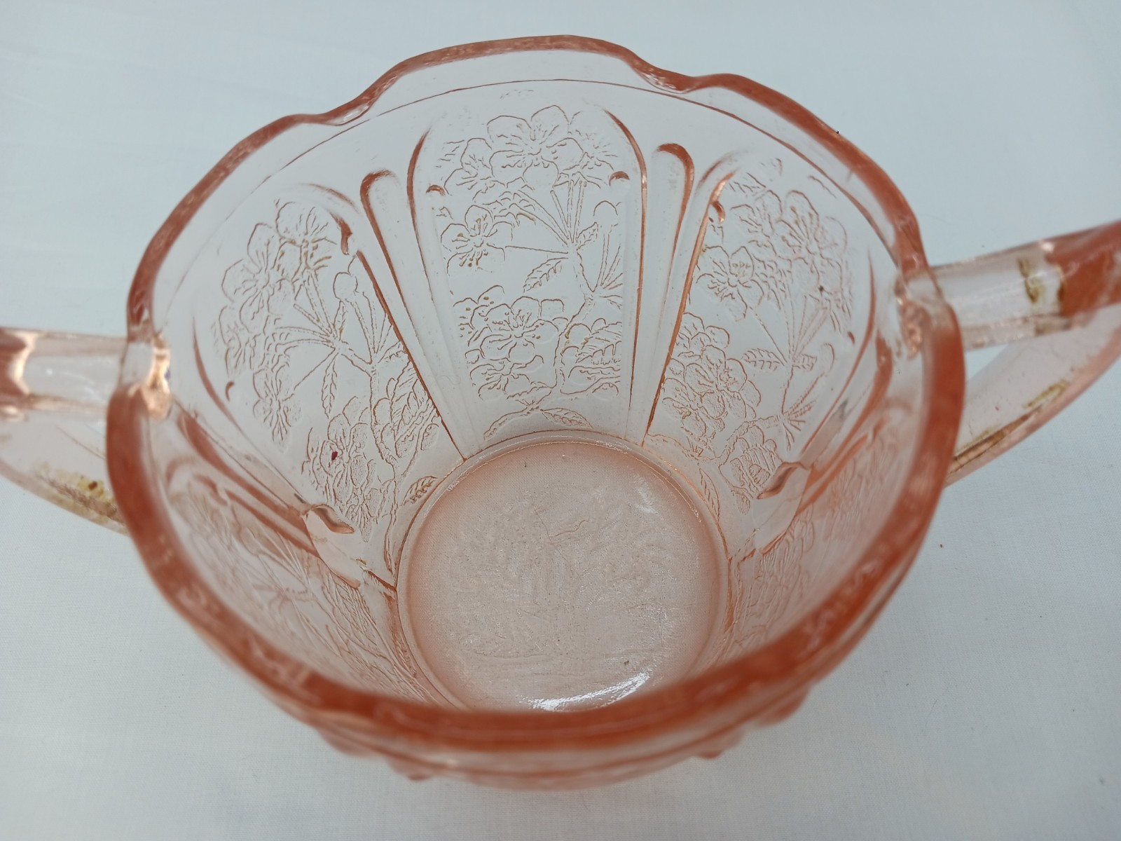 Jeannette Cherry Blossom Pink Depression Glass Sugar Dish Excellent Condition