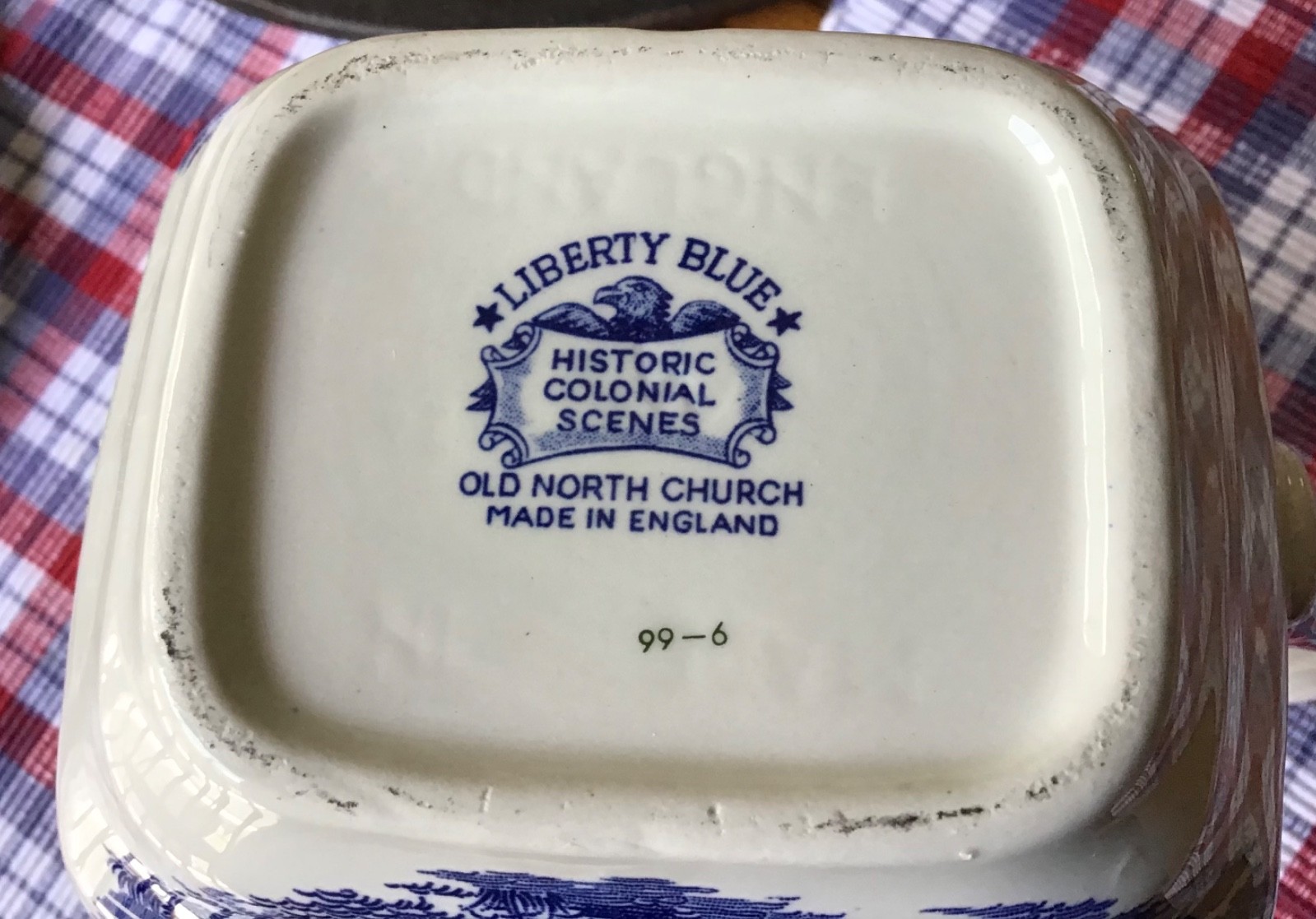 VINTAGE STAFFORDSHIRE LIBERTY BLUE “OLD NORTH CHURCH” PITCHER, 7 7/8’