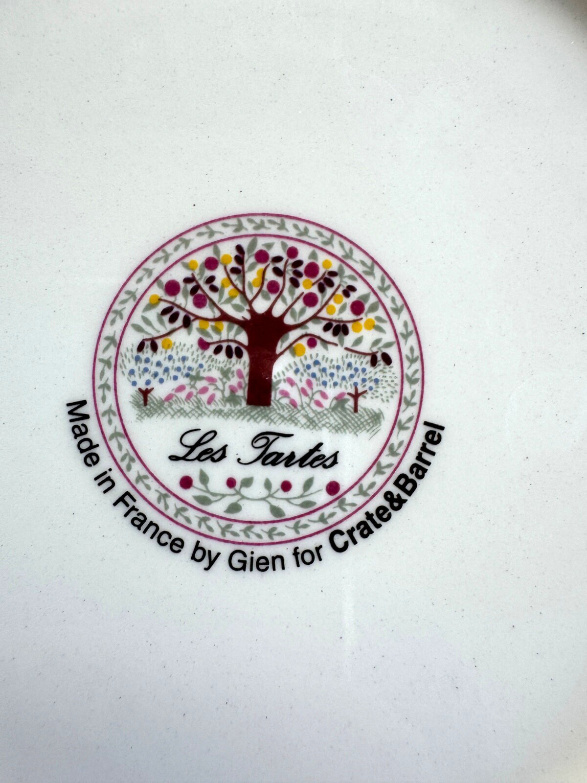 French Gien for Crate & Barrel “LES TARTES” Dessert Plates Abricot/Pomme/Cerise