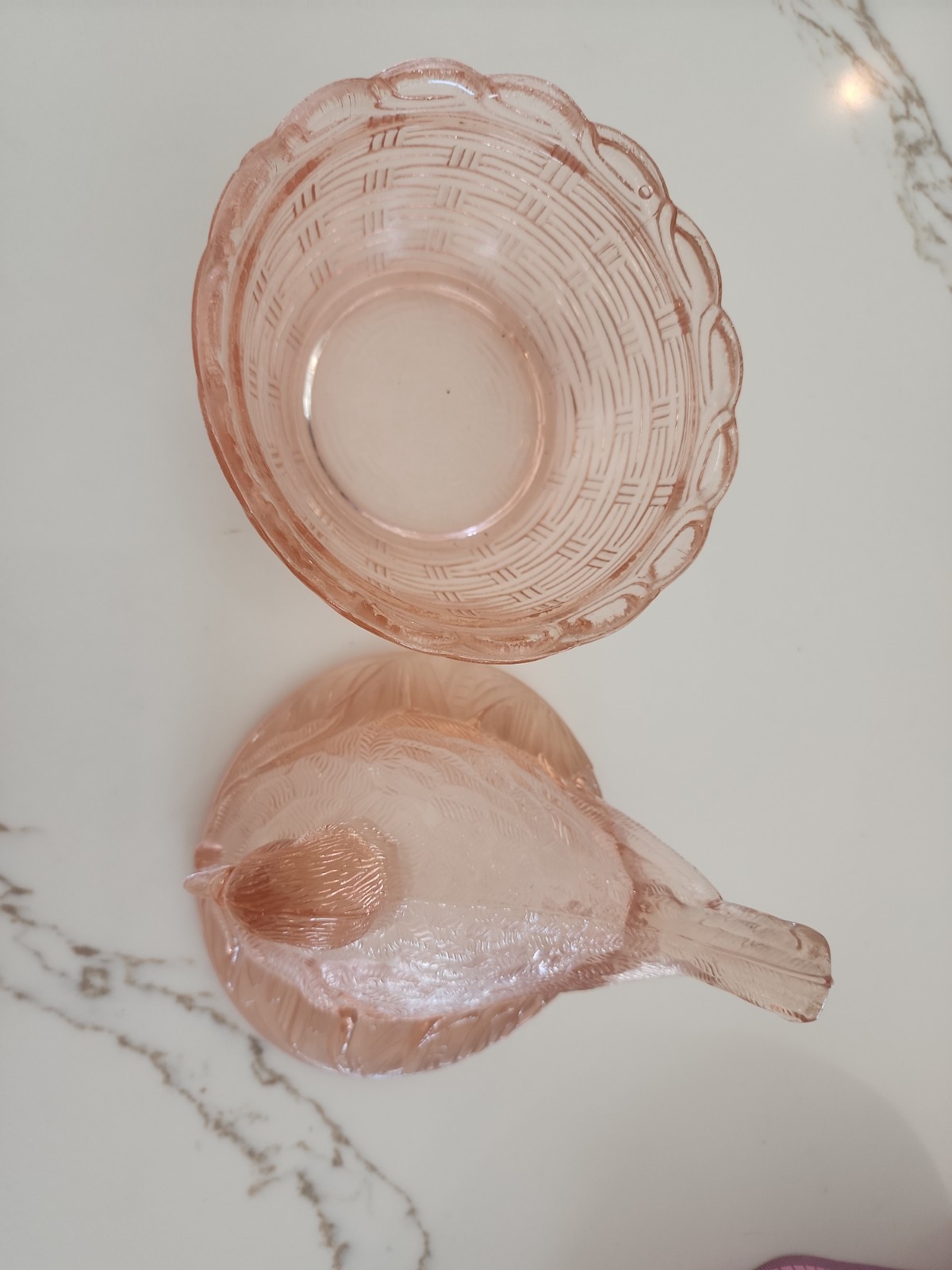 Vintage Hsinchu Glass Co Pink Dove on Nest Covered Candy Dish H Diamond Mark