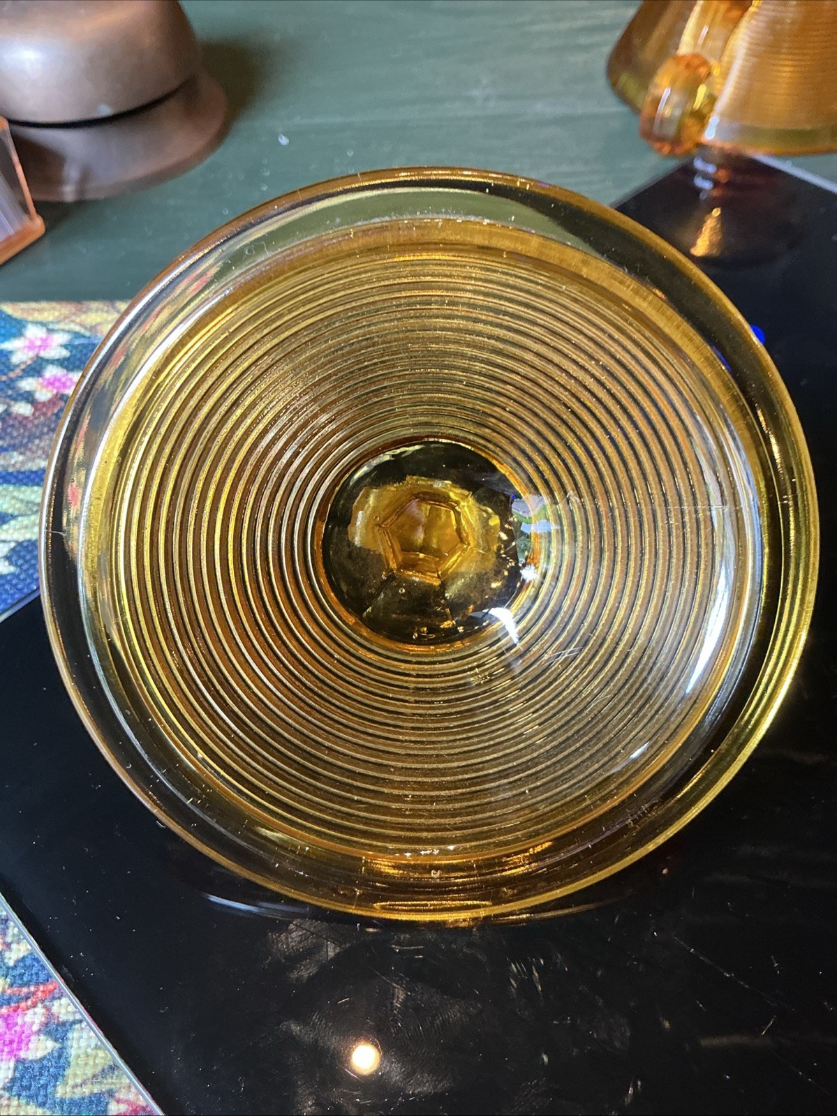 Vintage Indiana Glass Amber Old English Ribbed Candy Dish With Lid (read)
