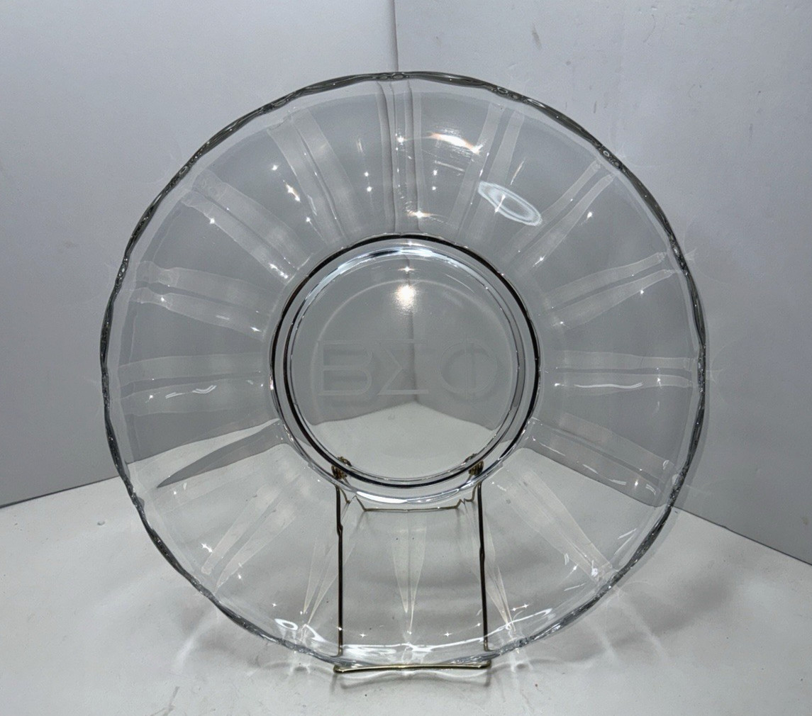 Vtg Beta Sigma Phi ΒΣΦ Glass Platter With Scalloped Edges Sorority 14″ Clear