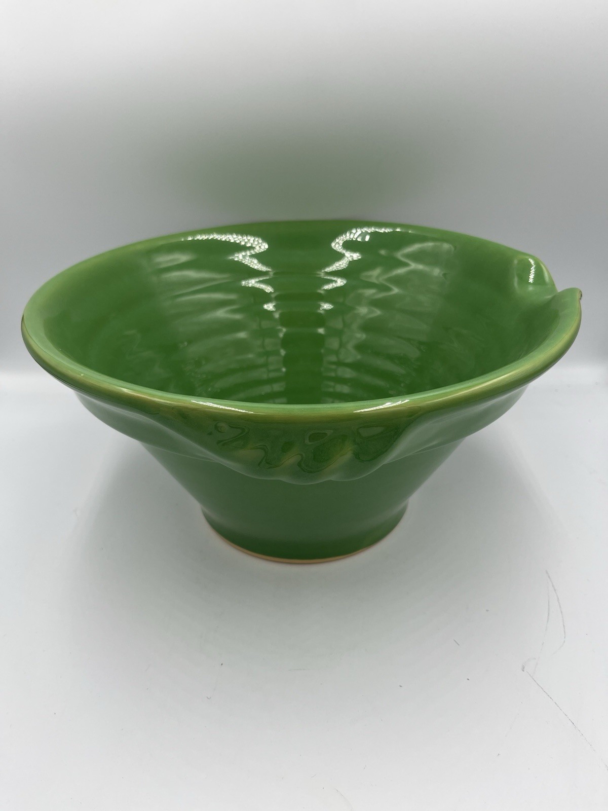 Vintage Over And Back Yellow Ware Bowl Green 11 3/4 Inches Large Batter Bowl