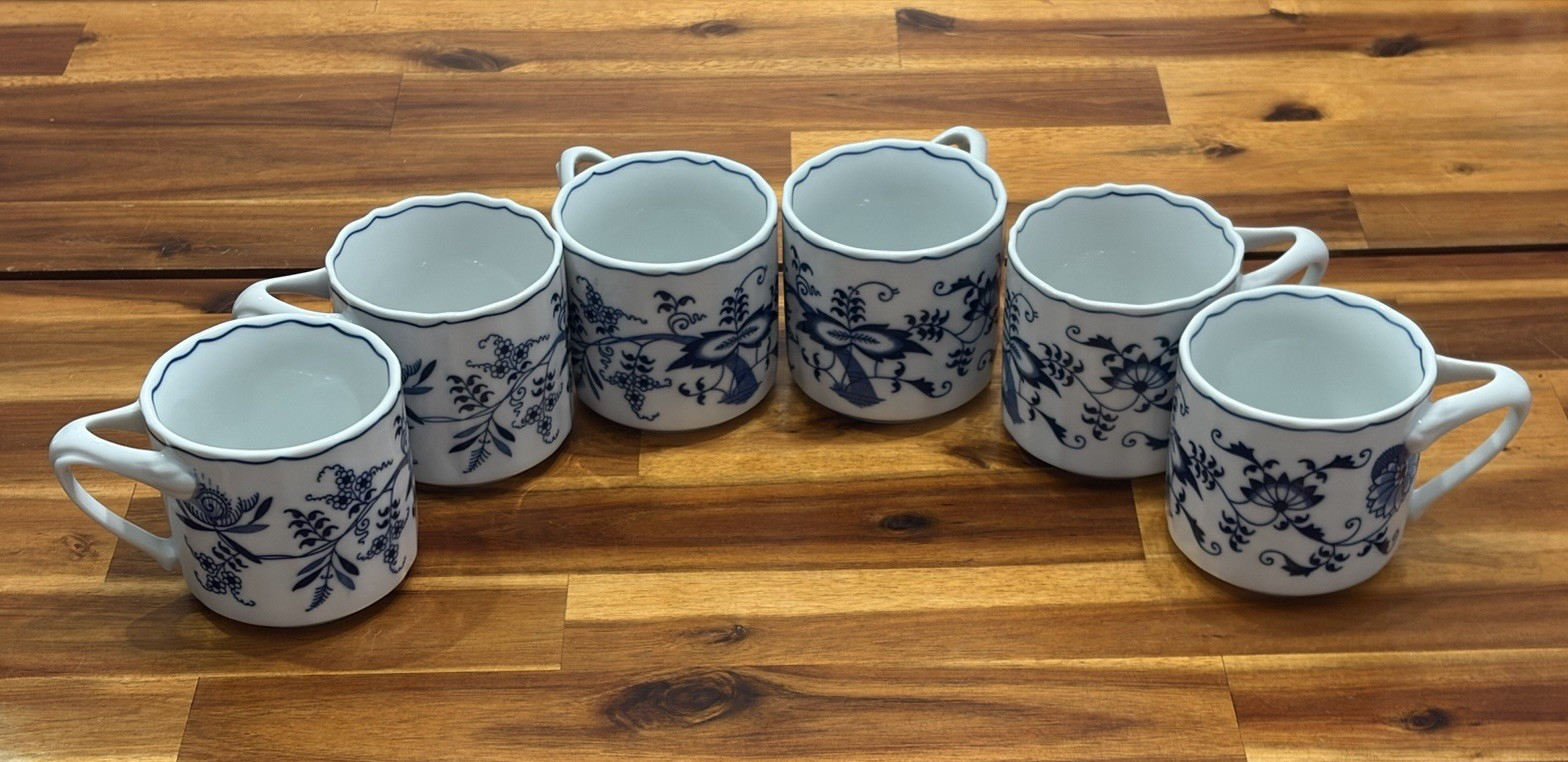 6pc VTG Blue Danube Blue & White Asian Peonies Asters Floral – Japan Excellent!