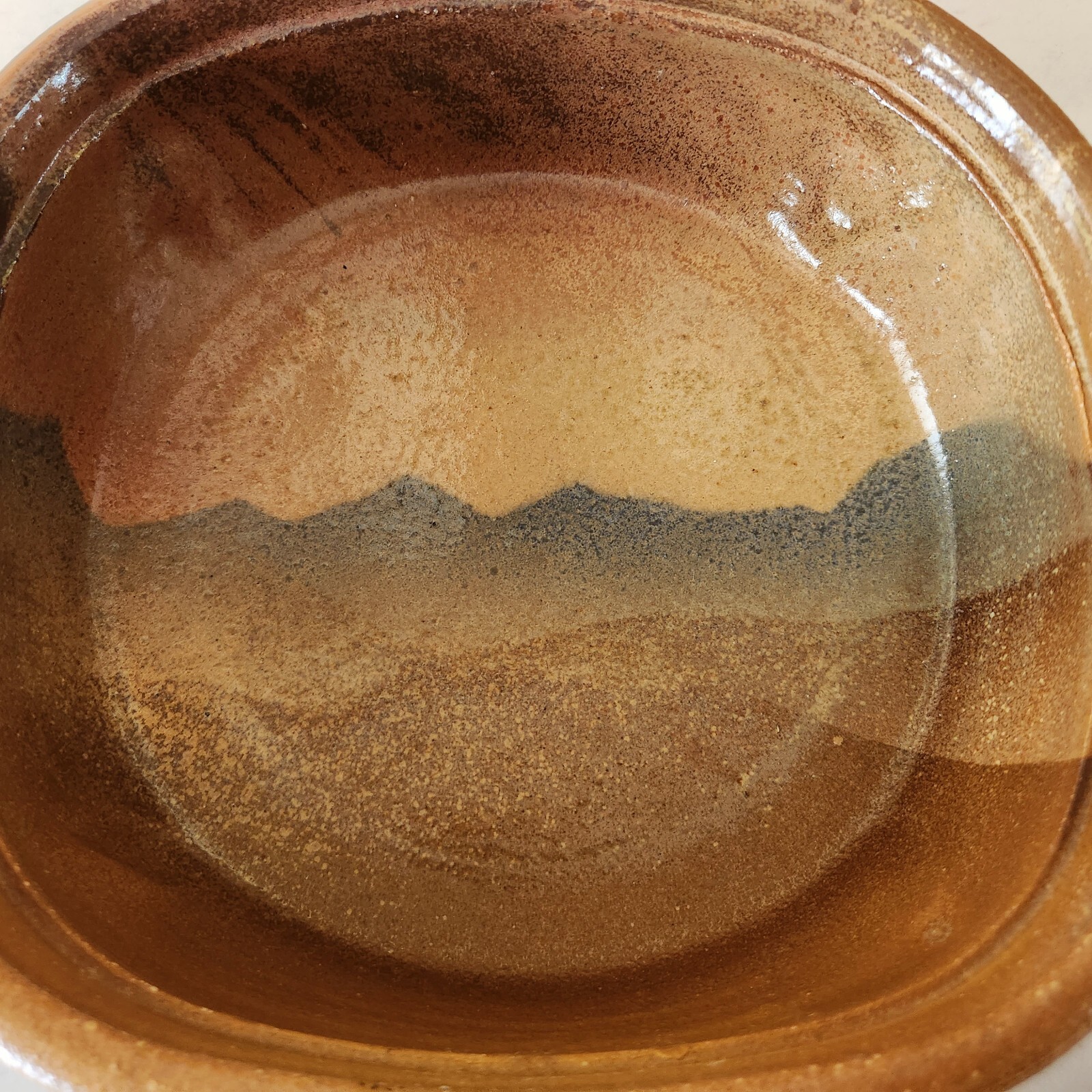 Casserole Bowl Art Pottery Stoneware SIGNED 1979 Landscape Glazing