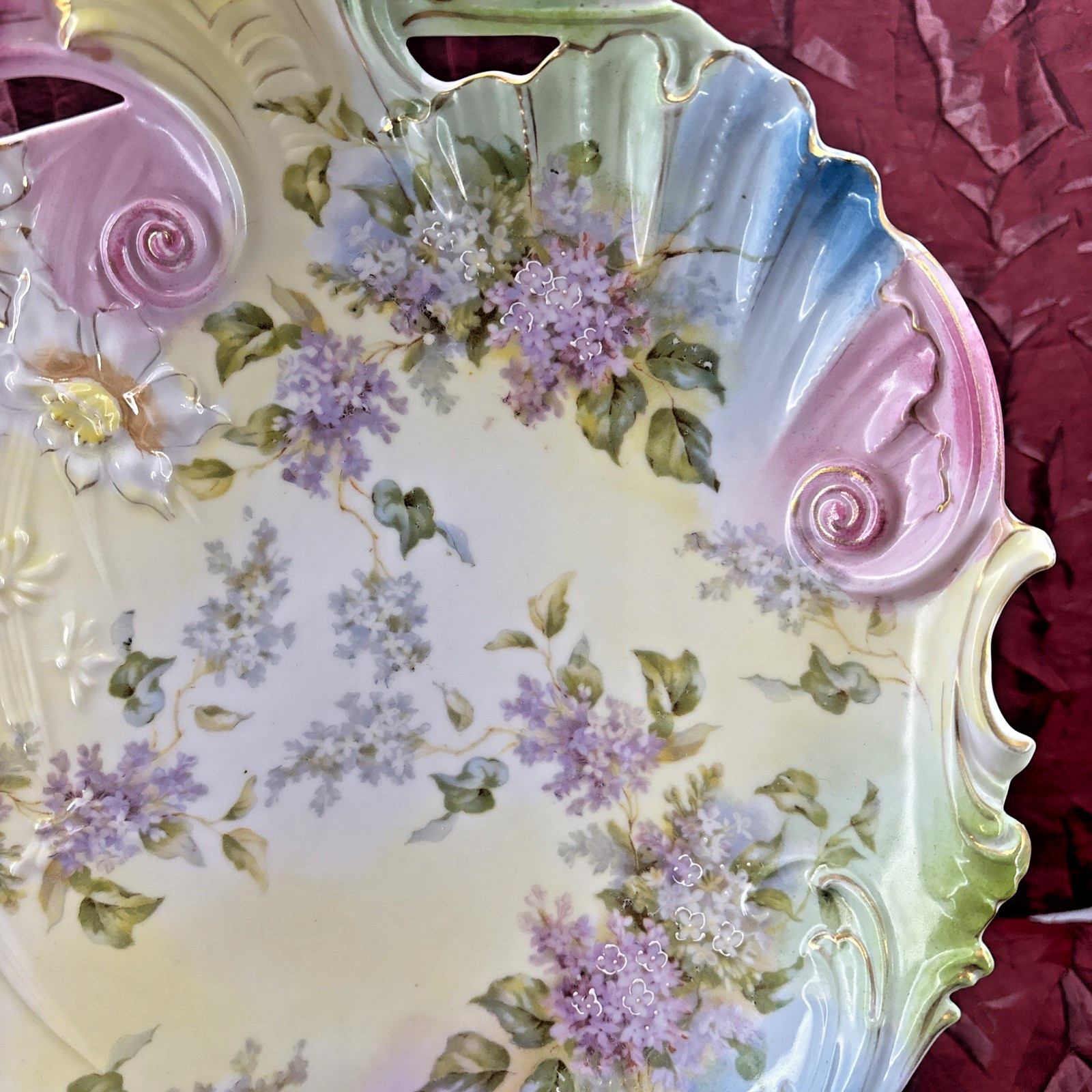 RS Prussia Harvest Mold Porcelain Plate Intricate Cut Outs Swirls Hand Painted