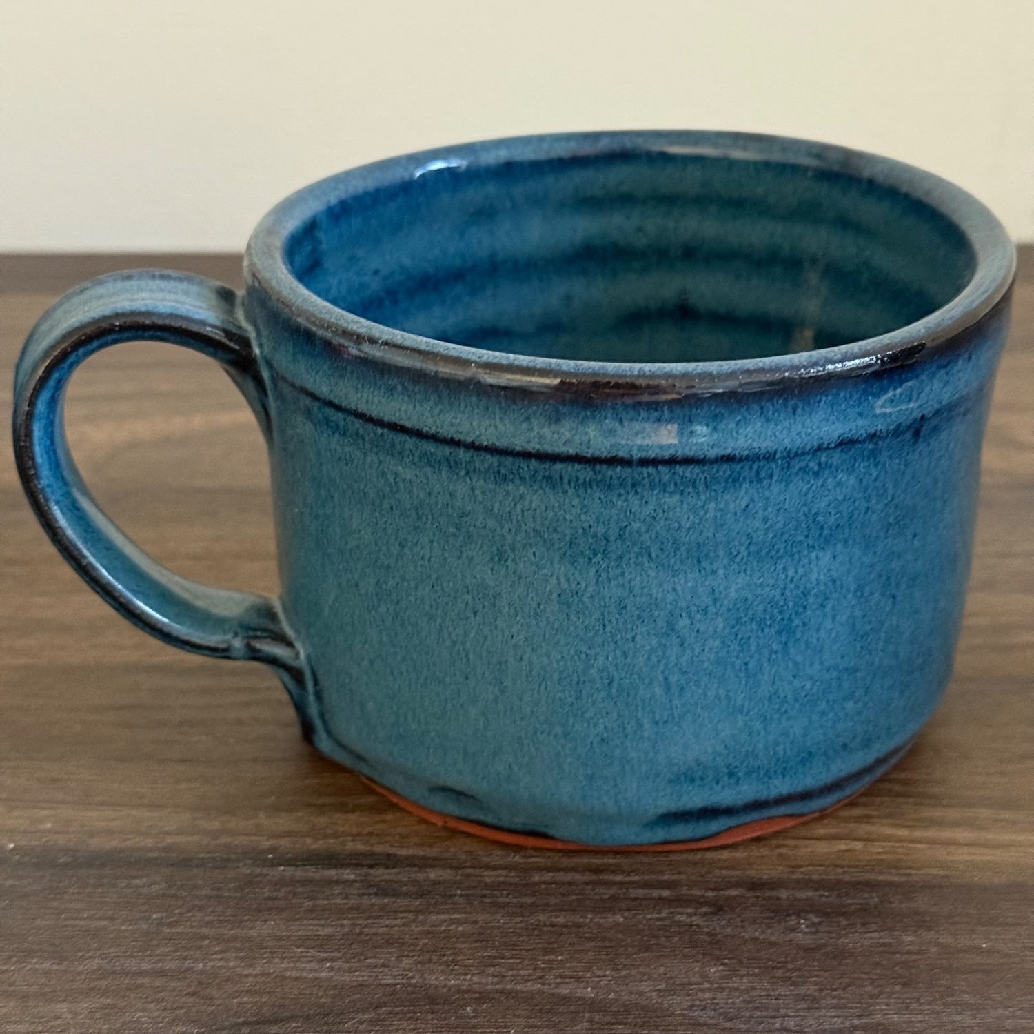 Owens Pottery Seagrove NC Blue Glazed Stoneware Coffee Mug Handmade Stamped 4.25